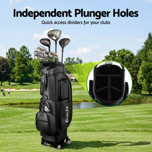 Everfit Golf Cart Bag Rolling Buggy Club Organiser Synthetic Leather Black Awezingly