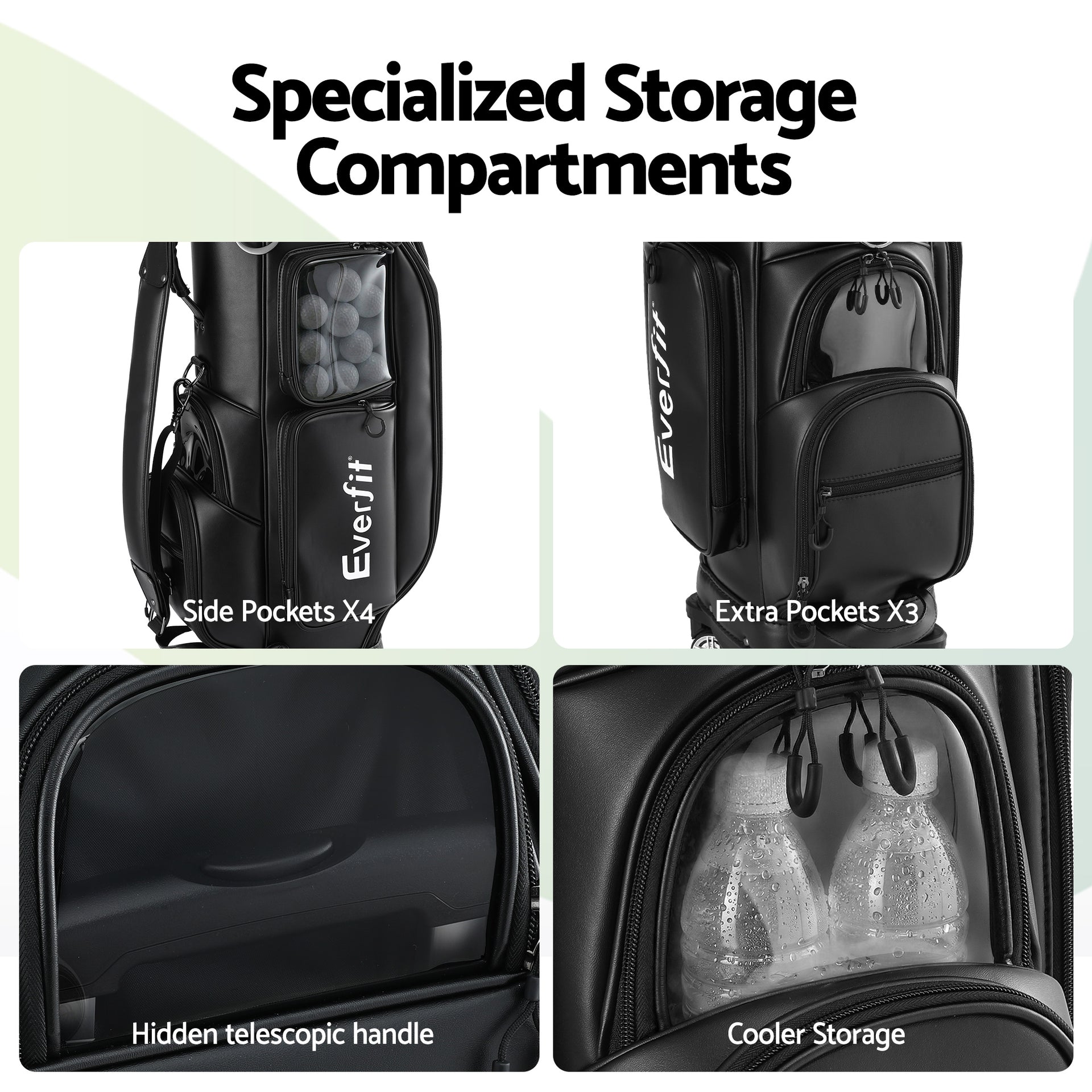 Everfit Golf Cart Bag Rolling Buggy Club Organiser Synthetic Leather Black Awezingly