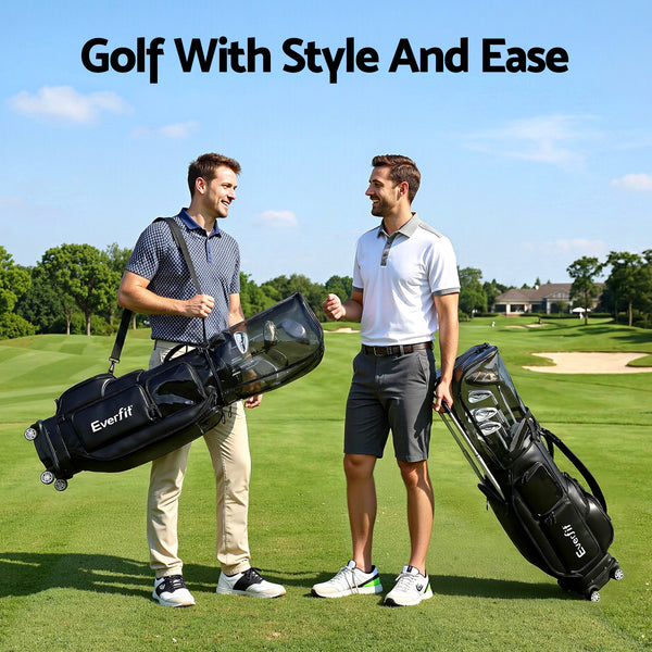 Everfit Golf Cart Bag Rolling Buggy Club Organiser Synthetic Leather Black Awezingly