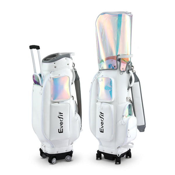 Everfit Golf Cart Bag Rolling Buggy Club Organiser Synthetic Leather White Awezingly