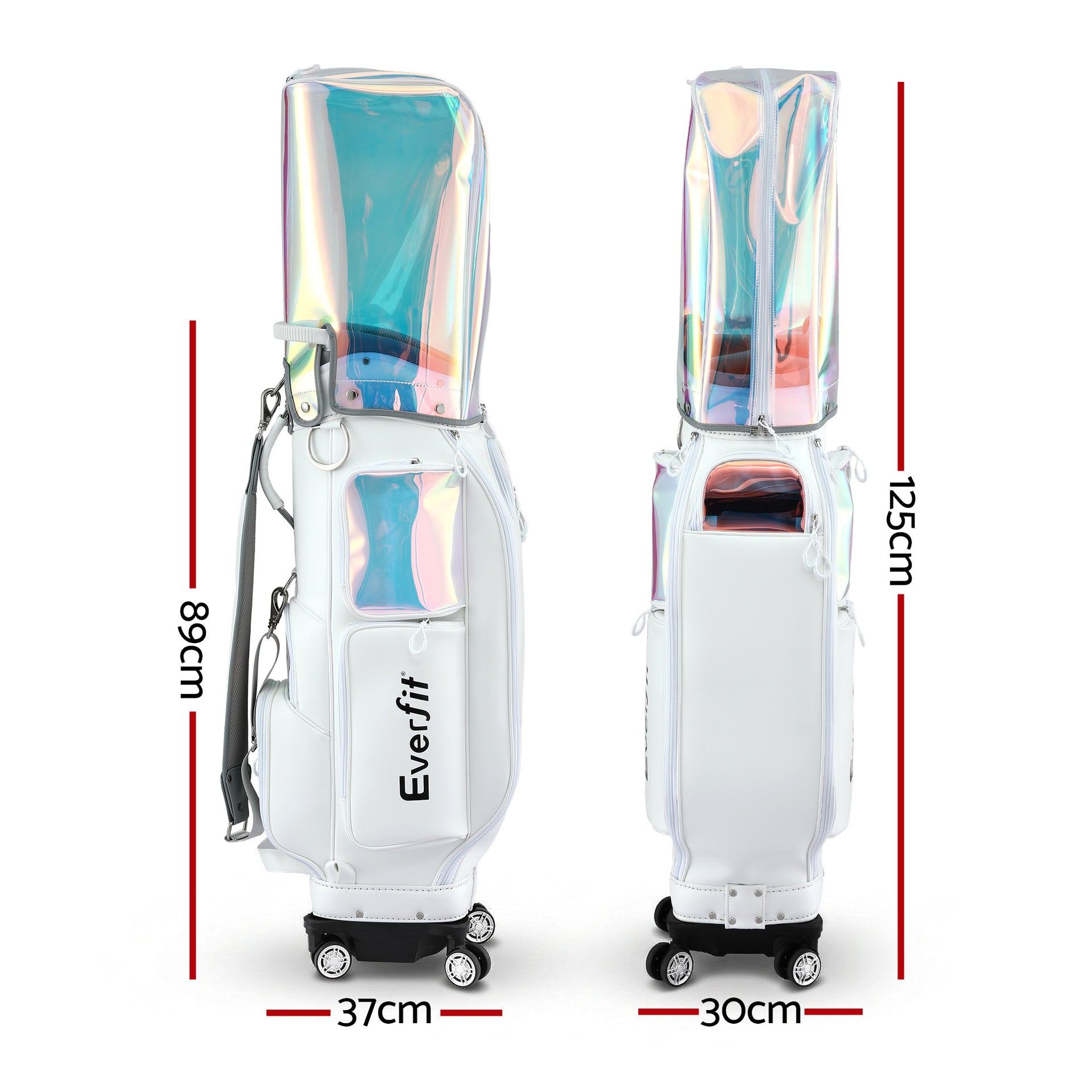 Everfit Golf Cart Bag Rolling Buggy Club Organiser Synthetic Leather White Awezingly