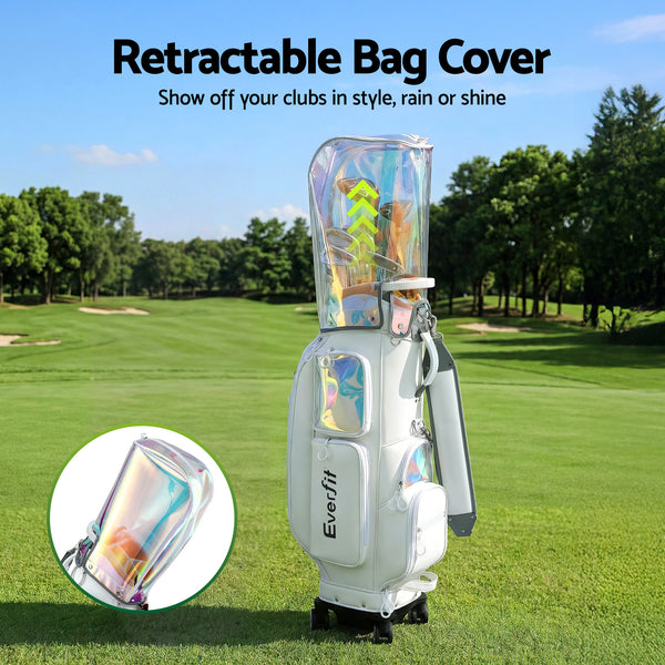 Everfit Golf Cart Bag Rolling Buggy Club Organiser Synthetic Leather White Awezingly