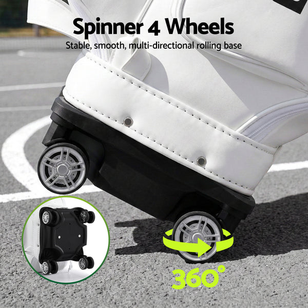 Everfit Golf Cart Bag Rolling Buggy Club Organiser Synthetic Leather White Awezingly
