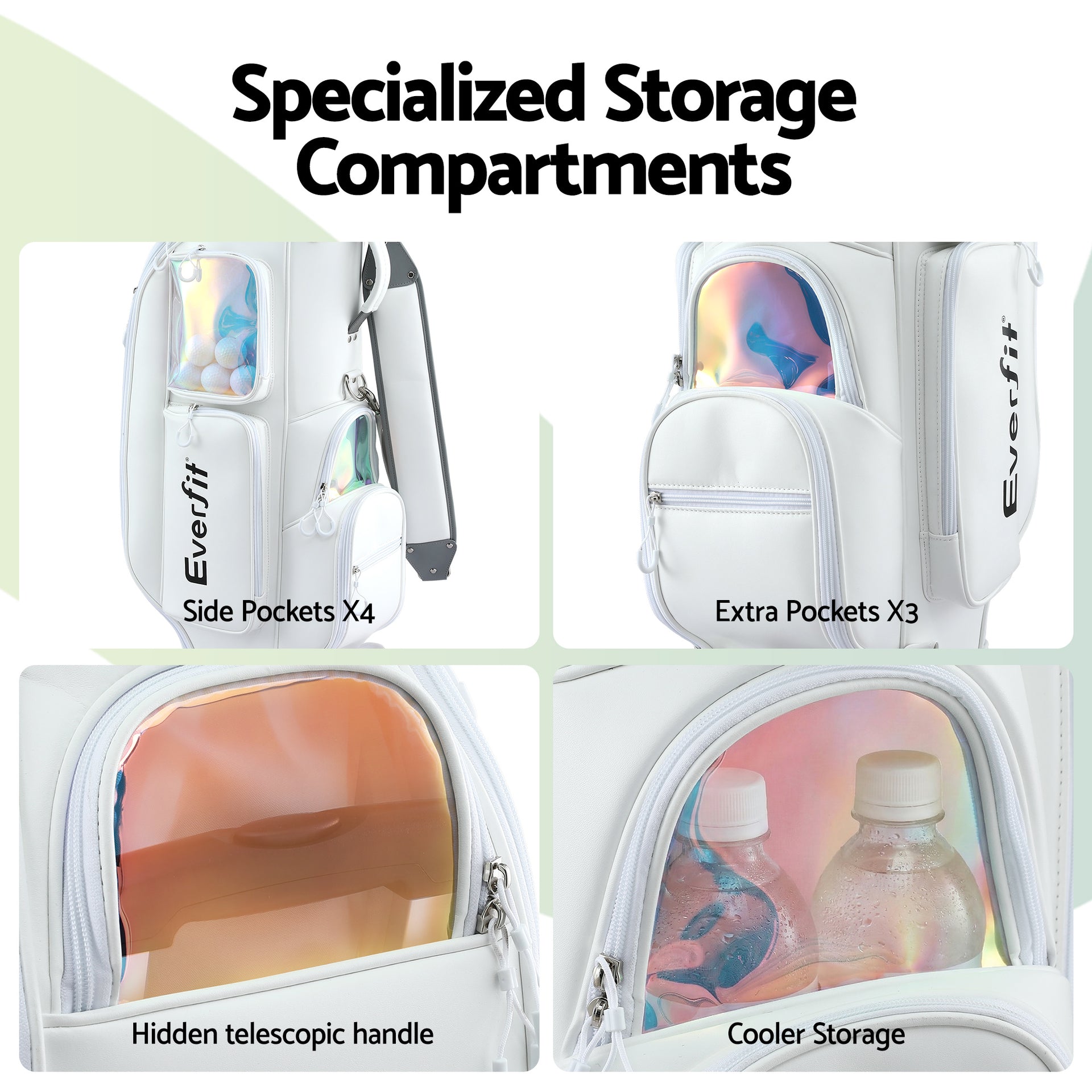 Everfit Golf Cart Bag Rolling Buggy Club Organiser Synthetic Leather White Awezingly