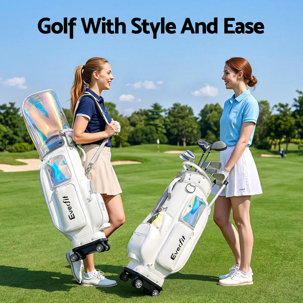 Everfit Golf Cart Bag Rolling Buggy Club Organiser Synthetic Leather White Awezingly