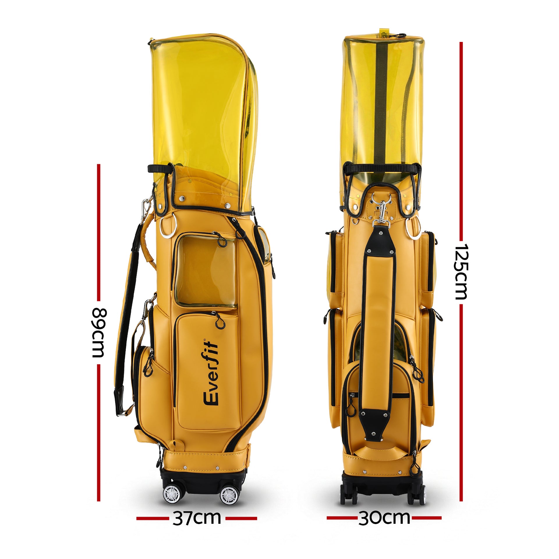 Everfit Golf Cart Bag Rolling Buggy Club Organiser Synthetic Leather Yellow Awezingly