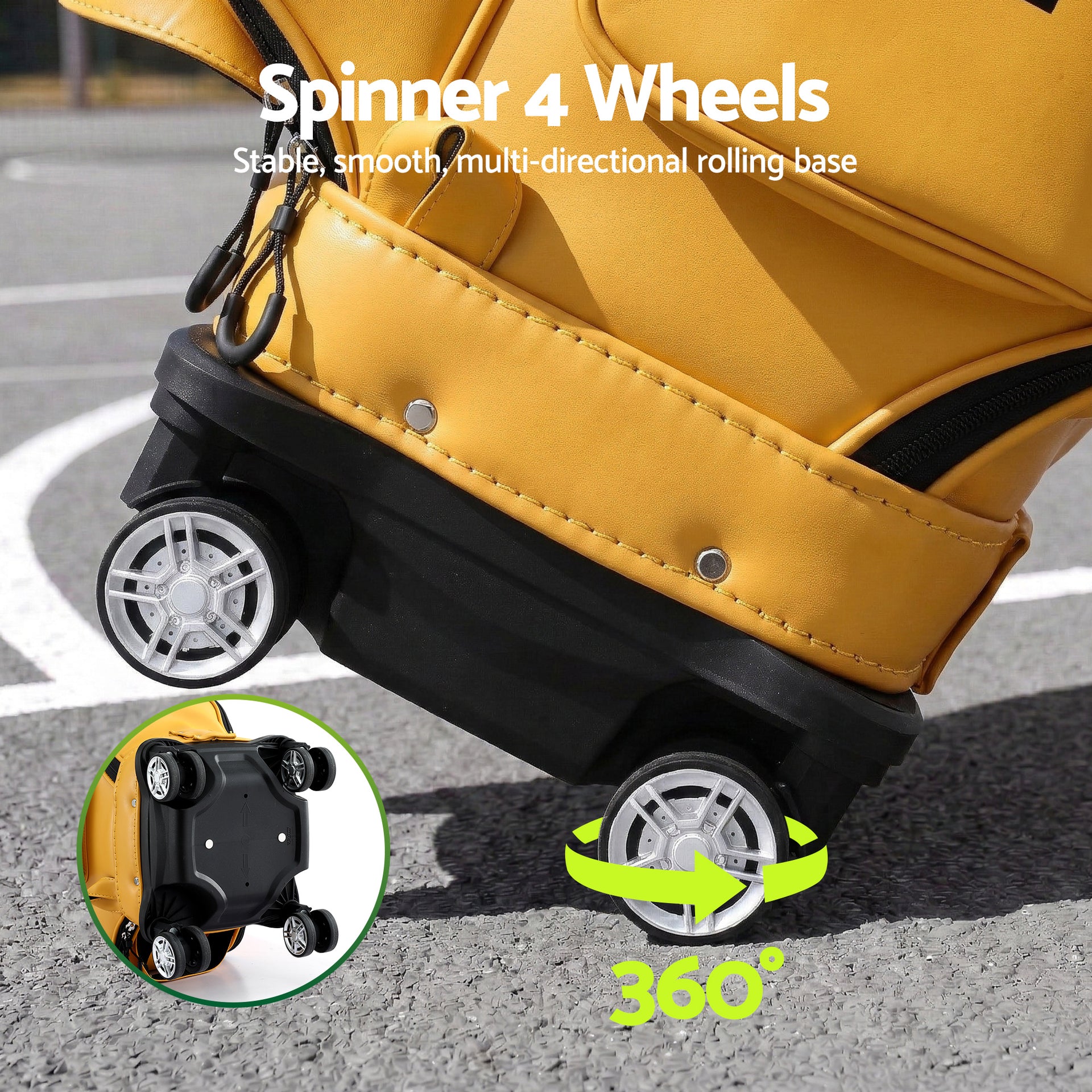 Everfit Golf Cart Bag Rolling Buggy Club Organiser Synthetic Leather Yellow Awezingly
