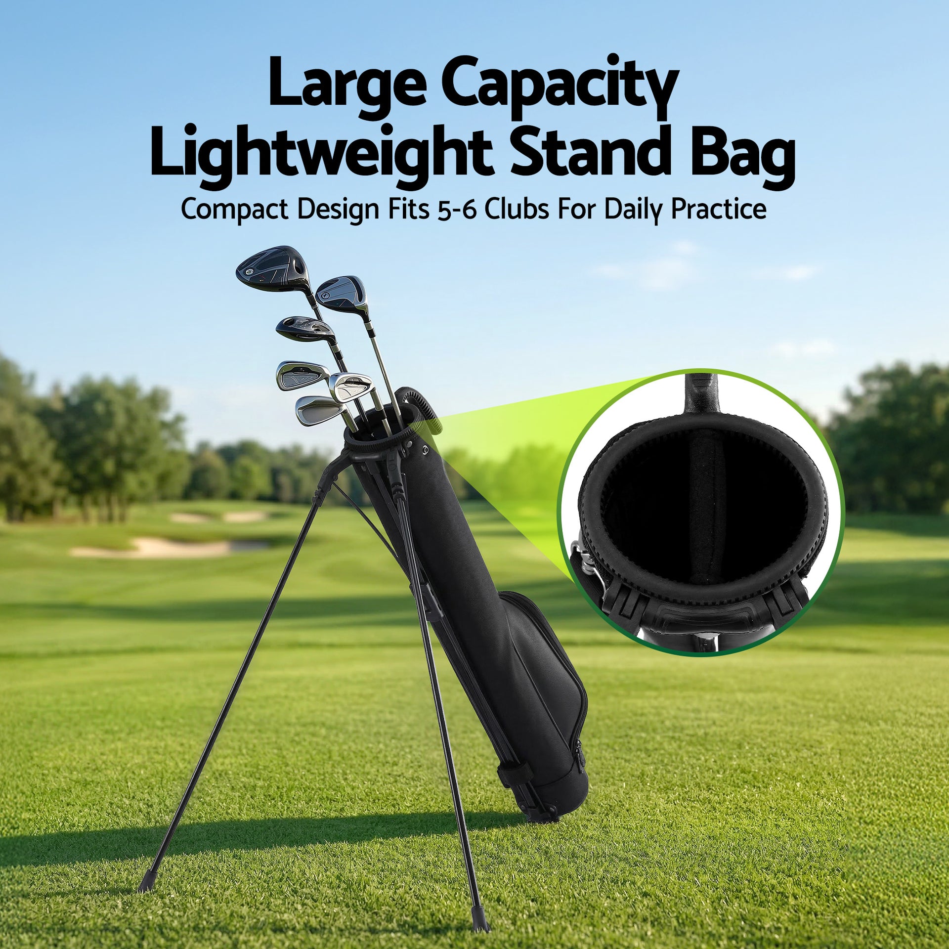 Everfit Golf Stand Bag Lightweight Sunday Pitch And Putt Bag Black Awezingly