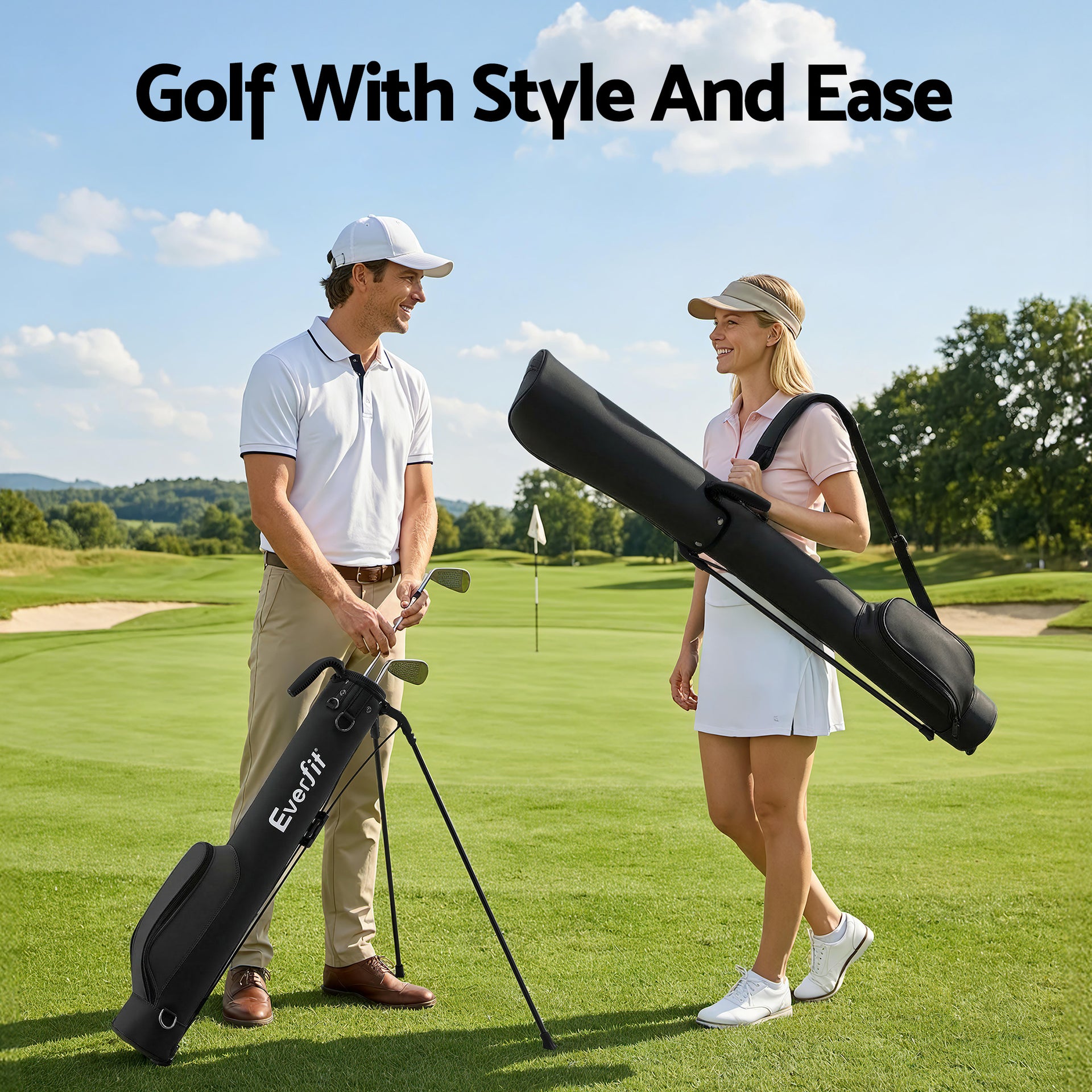 Everfit Golf Stand Bag Lightweight Sunday Pitch And Putt Bag Black Awezingly