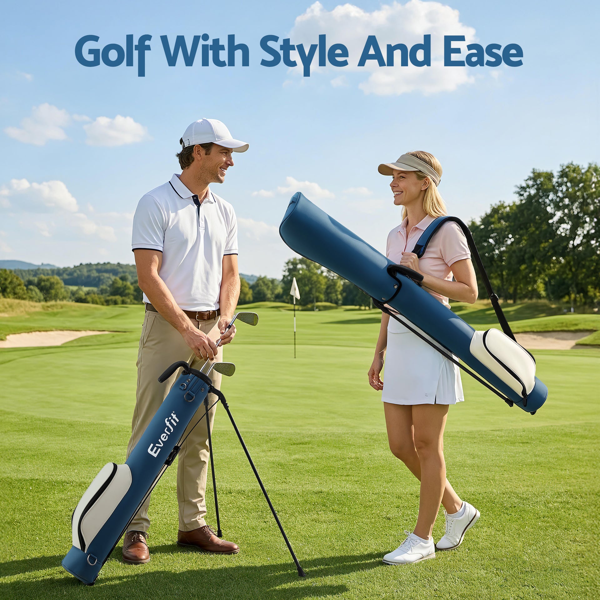 Everfit Golf Stand Bag Lightweight Sunday Pitch And Putt Bag Blue Awezingly