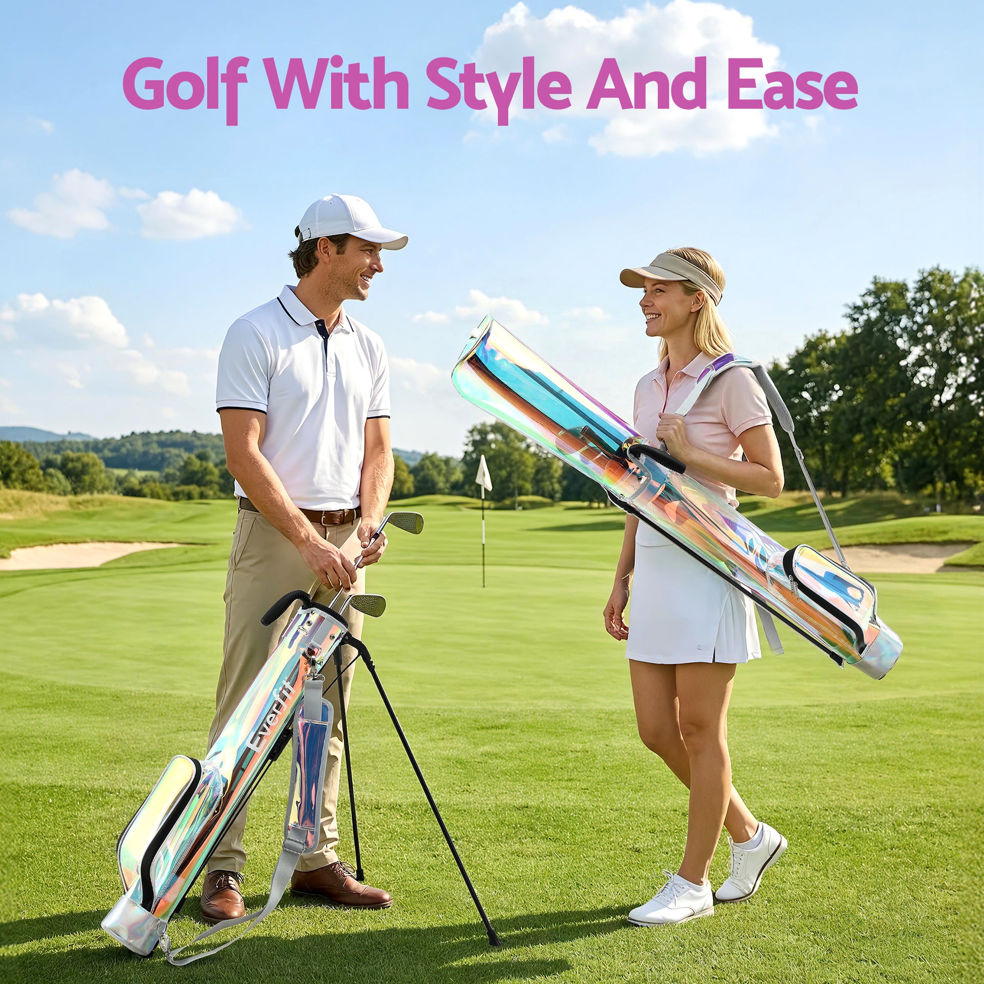 Everfit Golf Stand Bag Lightweight Sunday Pitch And Putt Bag Holographic Awezingly