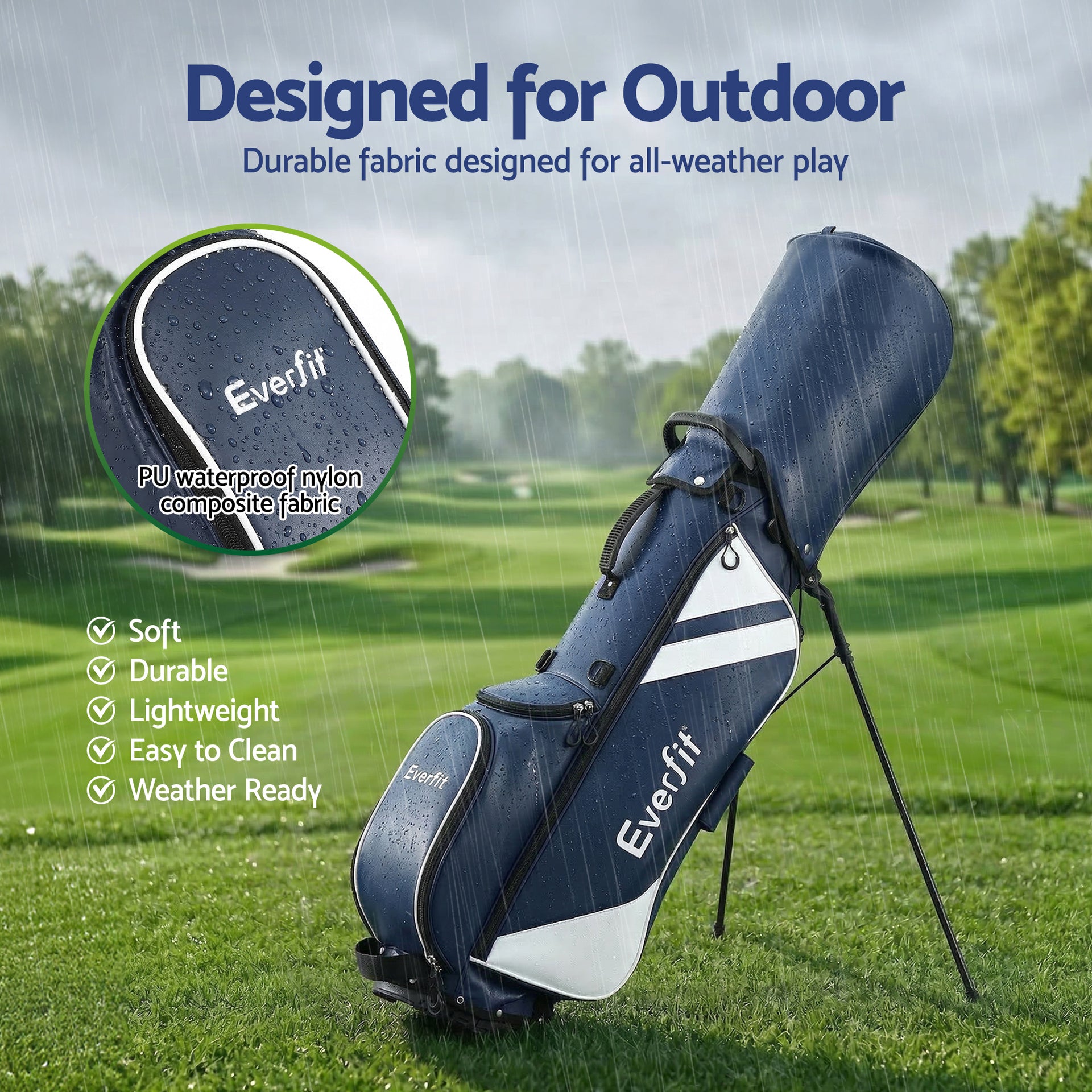 Everfit Golf Stand Bag Lightweight Carry Bag Dual Strap Club Divider Blue Awezingly