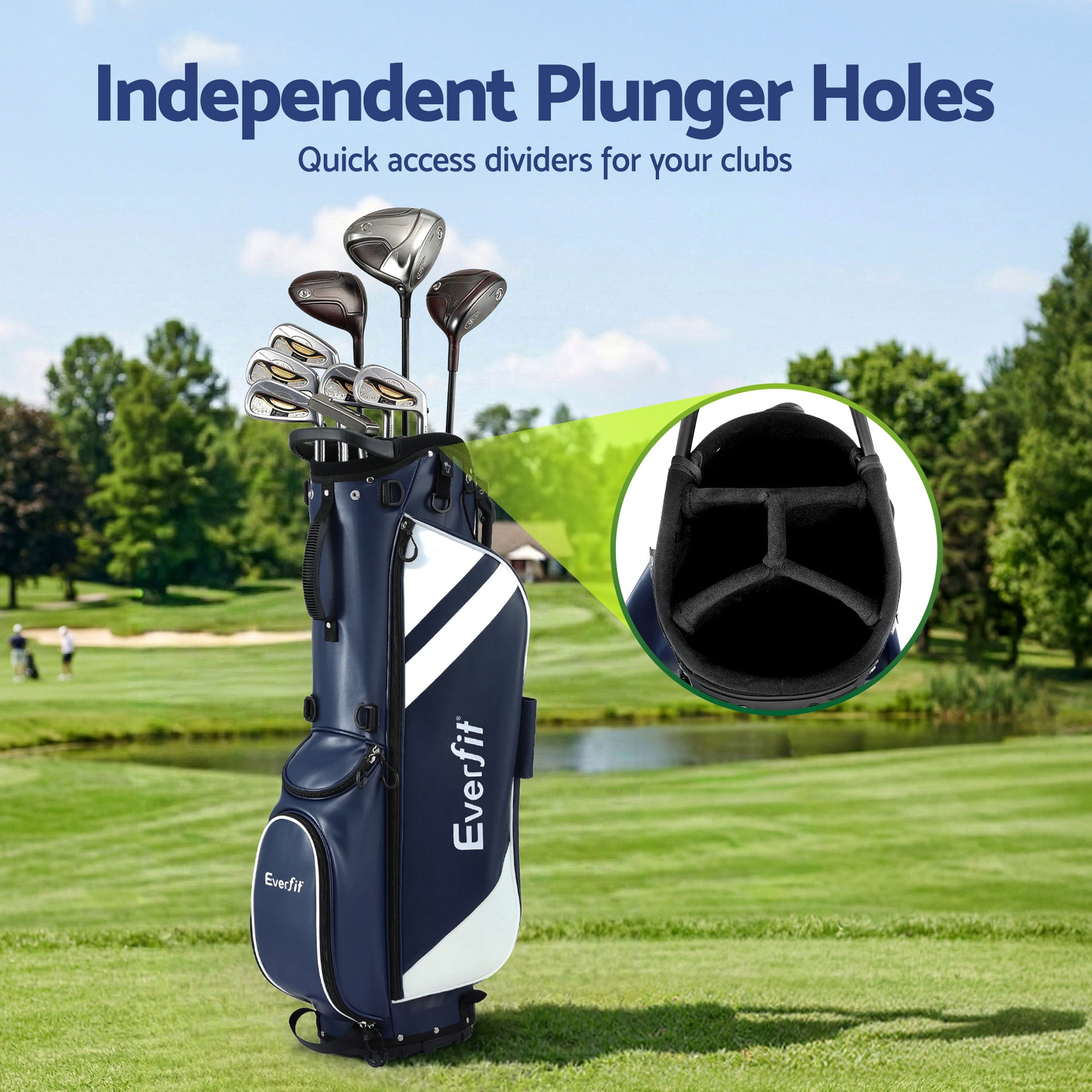 Everfit Golf Stand Bag Lightweight Carry Bag Dual Strap Club Divider Blue Awezingly