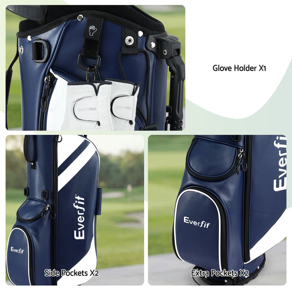 Everfit Golf Stand Bag Lightweight Carry Bag Dual Strap Club Divider Blue Awezingly