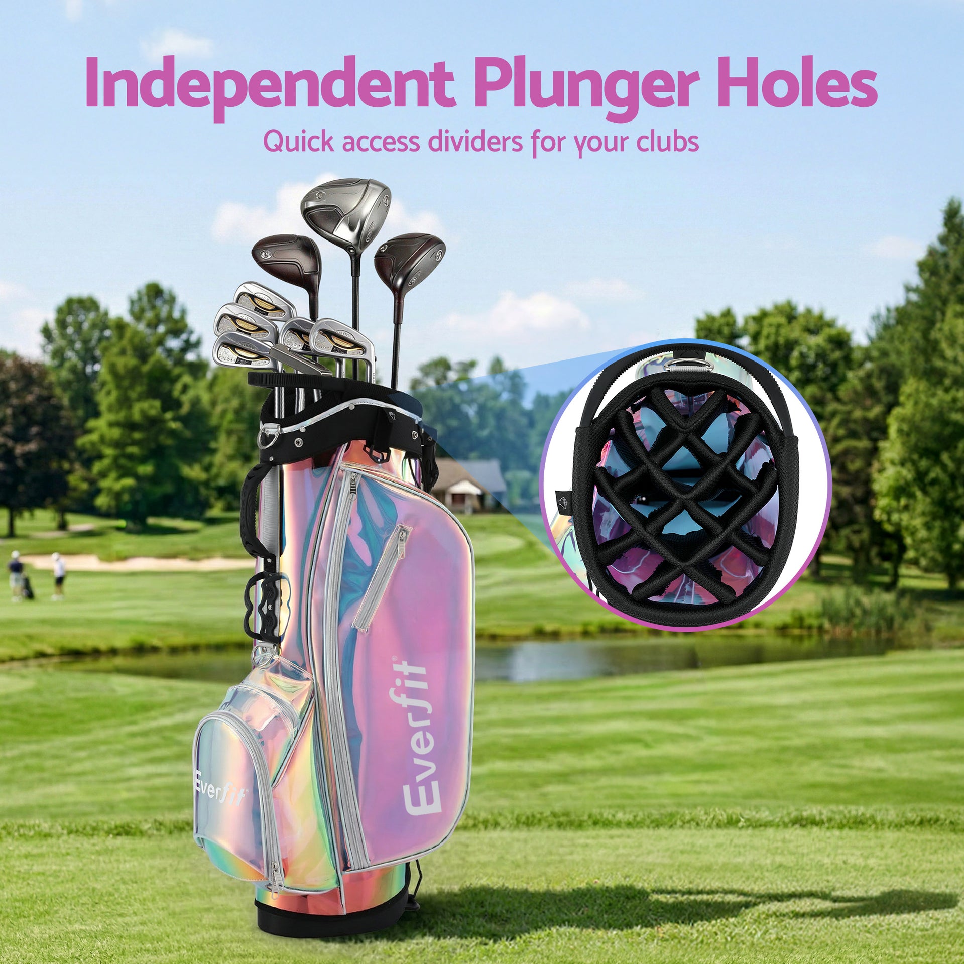 Everfit Golf Stand Bag Lightweight Carry Bag Dual Strap Club Divider Holographic Awezingly
