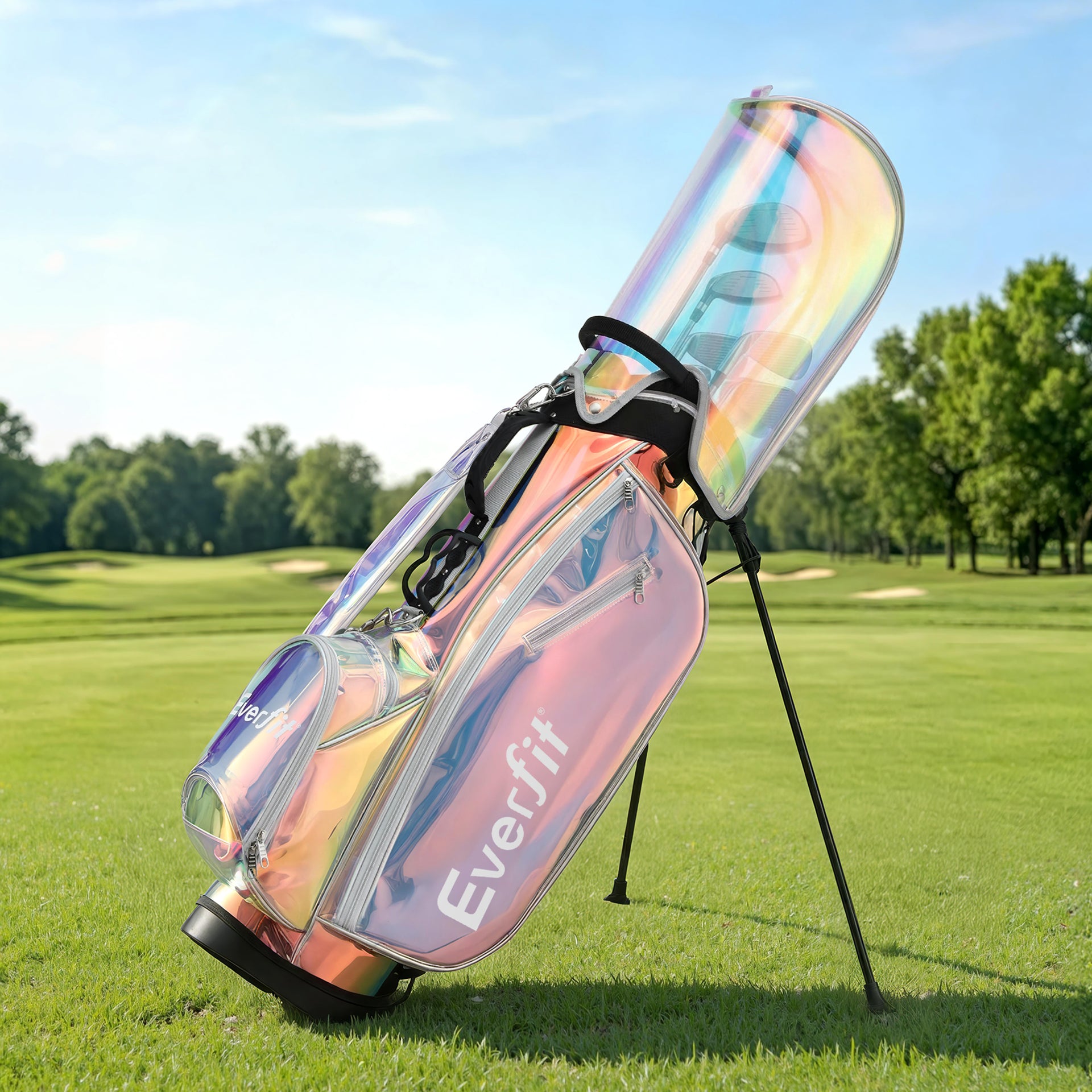Everfit Golf Stand Bag Lightweight Carry Bag Dual Strap Club Divider Holographic Awezingly