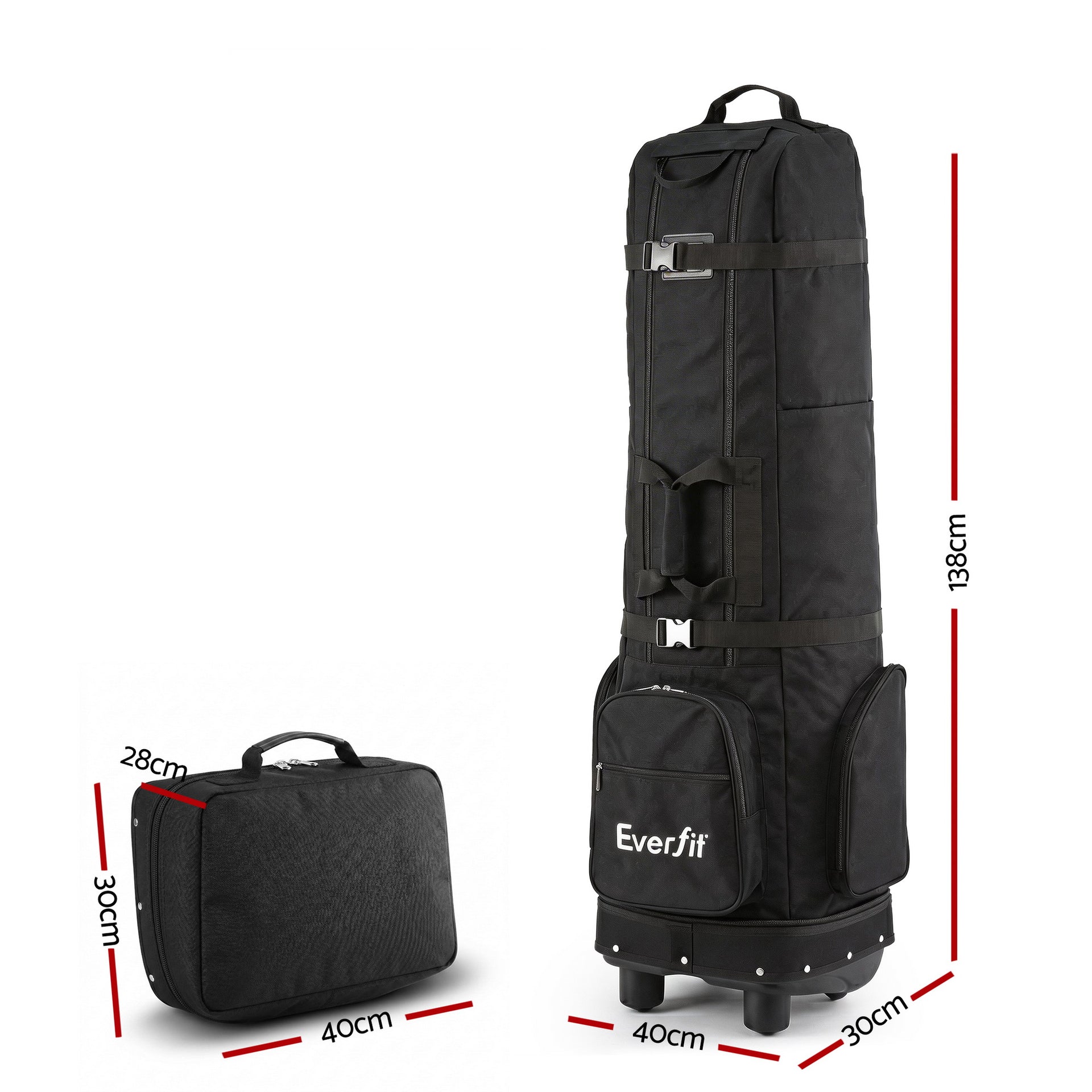 Everfit Golf Travel Bag Flight Cover Foldable Soft Case Wheels Black Awezingly