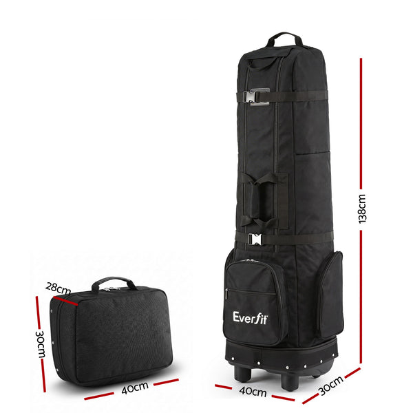 Everfit Golf Travel Bag Flight Cover Foldable Soft Case Wheels Black Awezingly