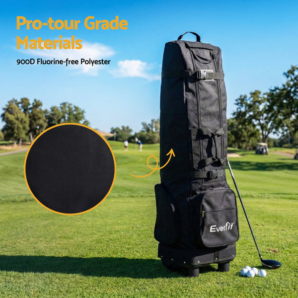 Everfit Golf Travel Bag Flight Cover Foldable Soft Case Wheels Black Awezingly