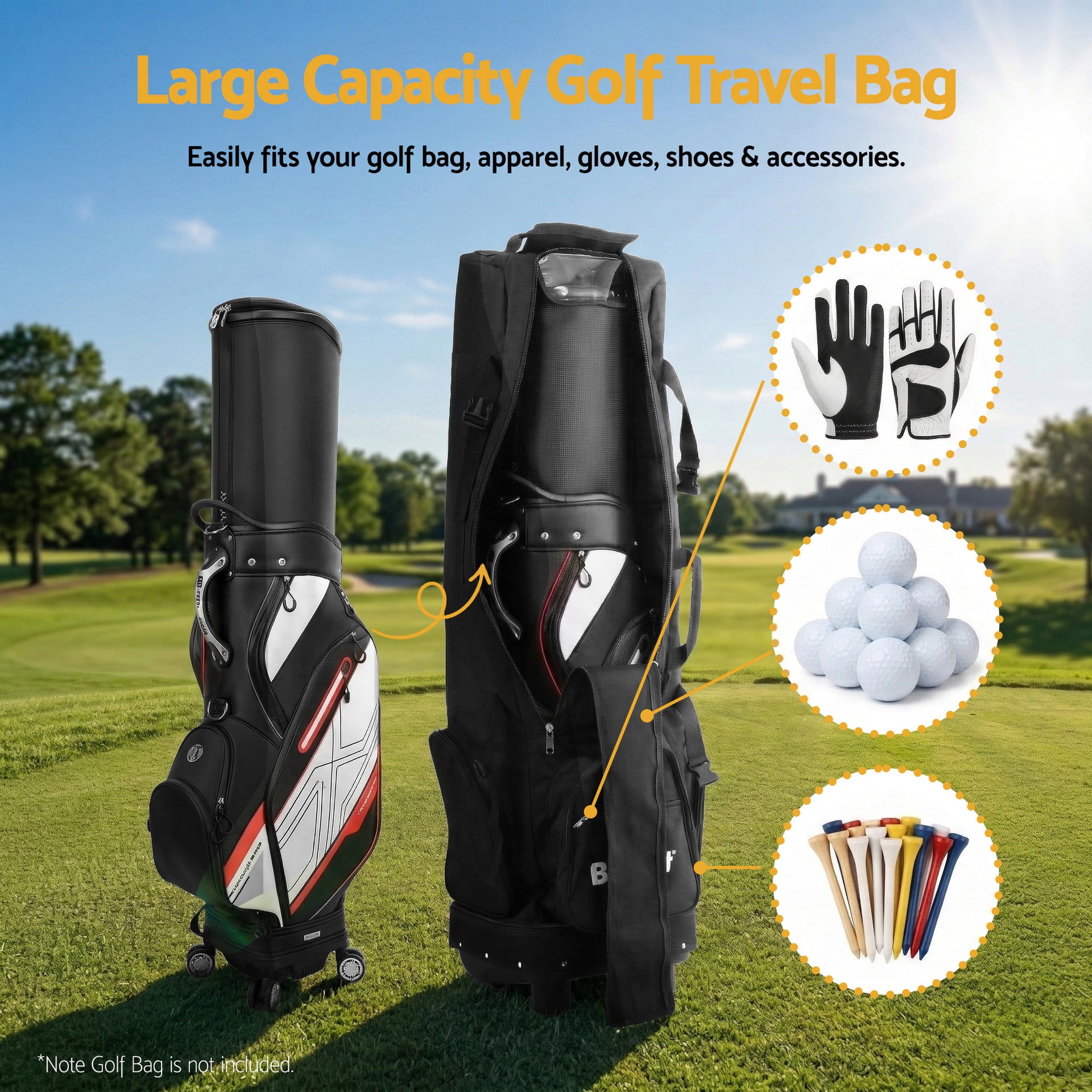 Everfit Golf Travel Bag Flight Cover Foldable Soft Case Wheels Black Awezingly