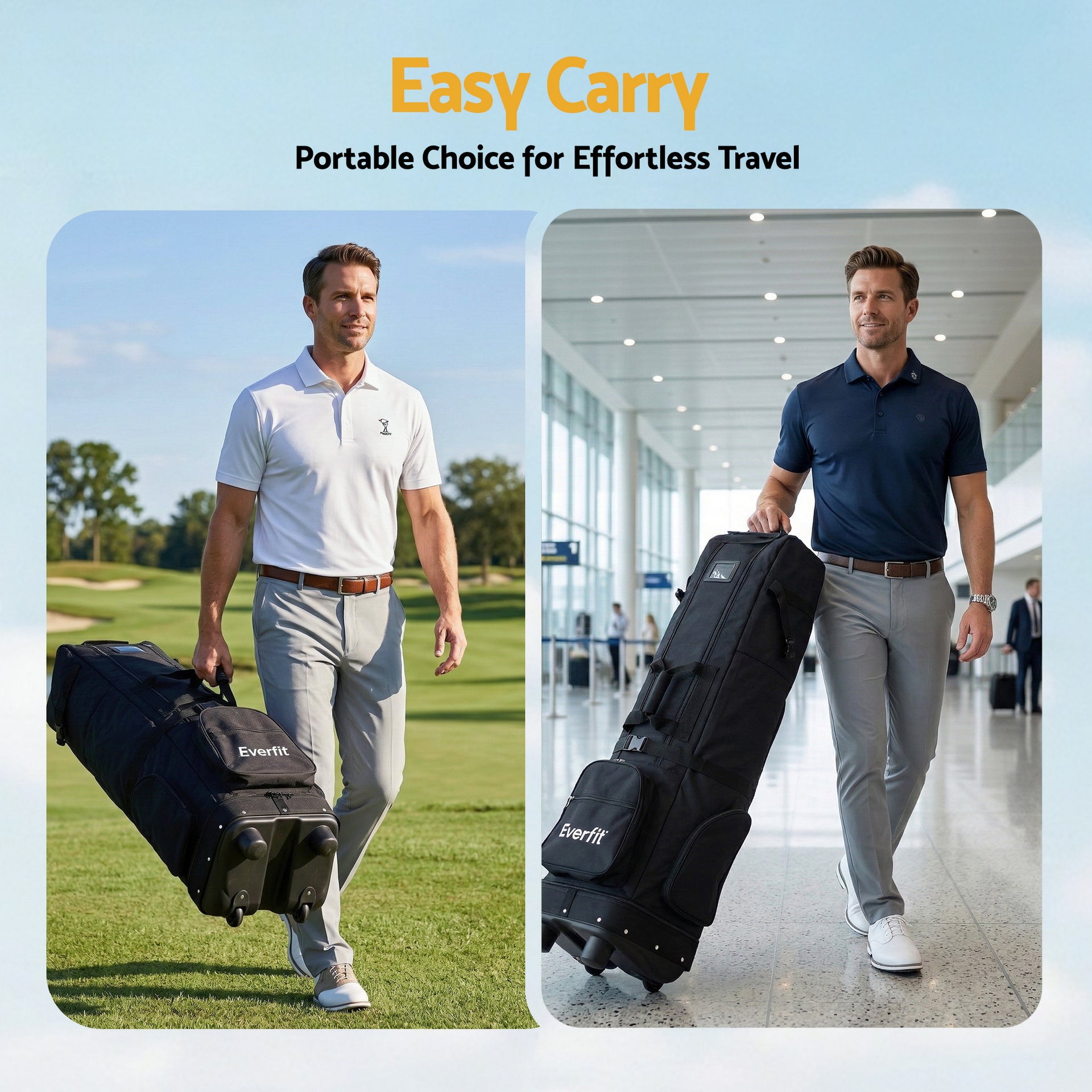 Everfit Golf Travel Bag Flight Cover Foldable Soft Case Wheels Black Awezingly