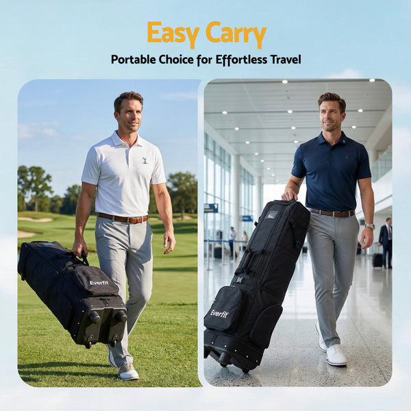Everfit Golf Travel Bag Flight Cover Foldable Soft Case Wheels Black Awezingly