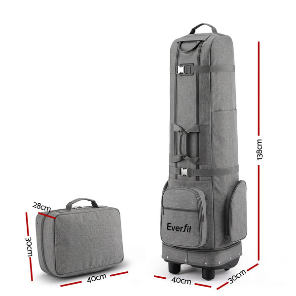 Everfit Golf Travel Bag Flight Cover Foldable Soft Case Wheels Grey Awezingly