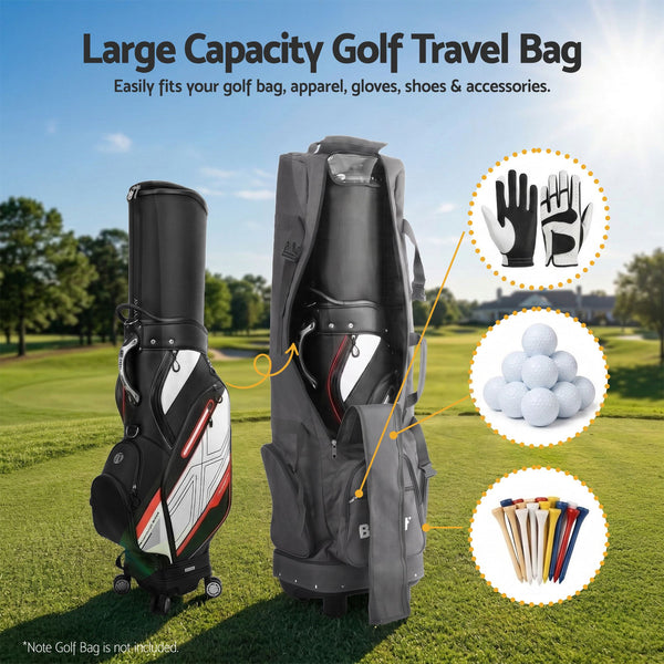 Everfit Golf Travel Bag Flight Cover Foldable Soft Case Wheels Grey Awezingly