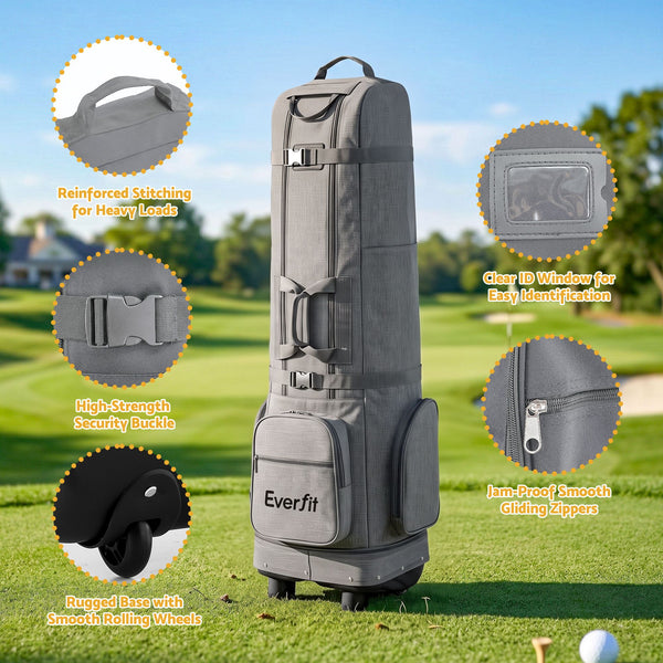 Everfit Golf Travel Bag Flight Cover Foldable Soft Case Wheels Grey Awezingly