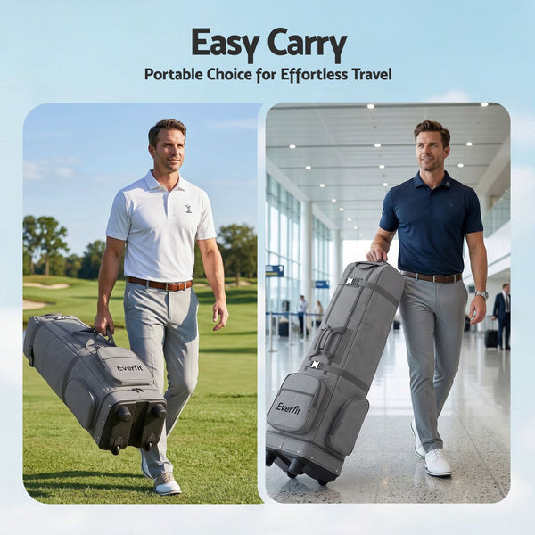 Everfit Golf Travel Bag Flight Cover Foldable Soft Case Wheels Grey Awezingly