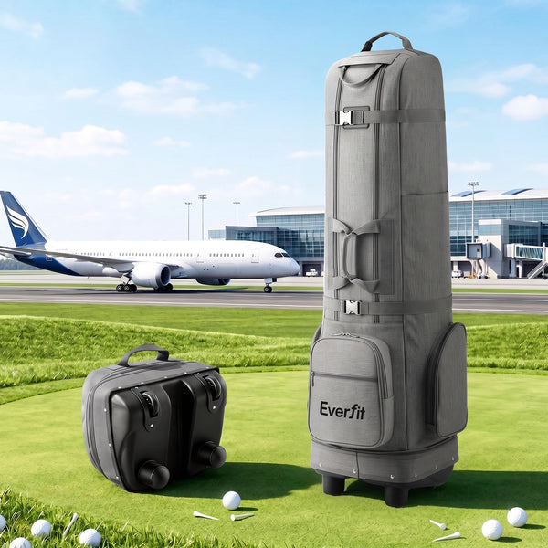 Everfit Golf Travel Bag Flight Cover Foldable Soft Case Wheels Grey Awezingly