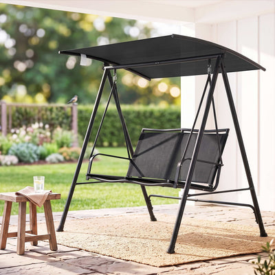 Gardeon Outdoor Swing Chair with Adjustable Canopy 142cmx172cm Stand Black