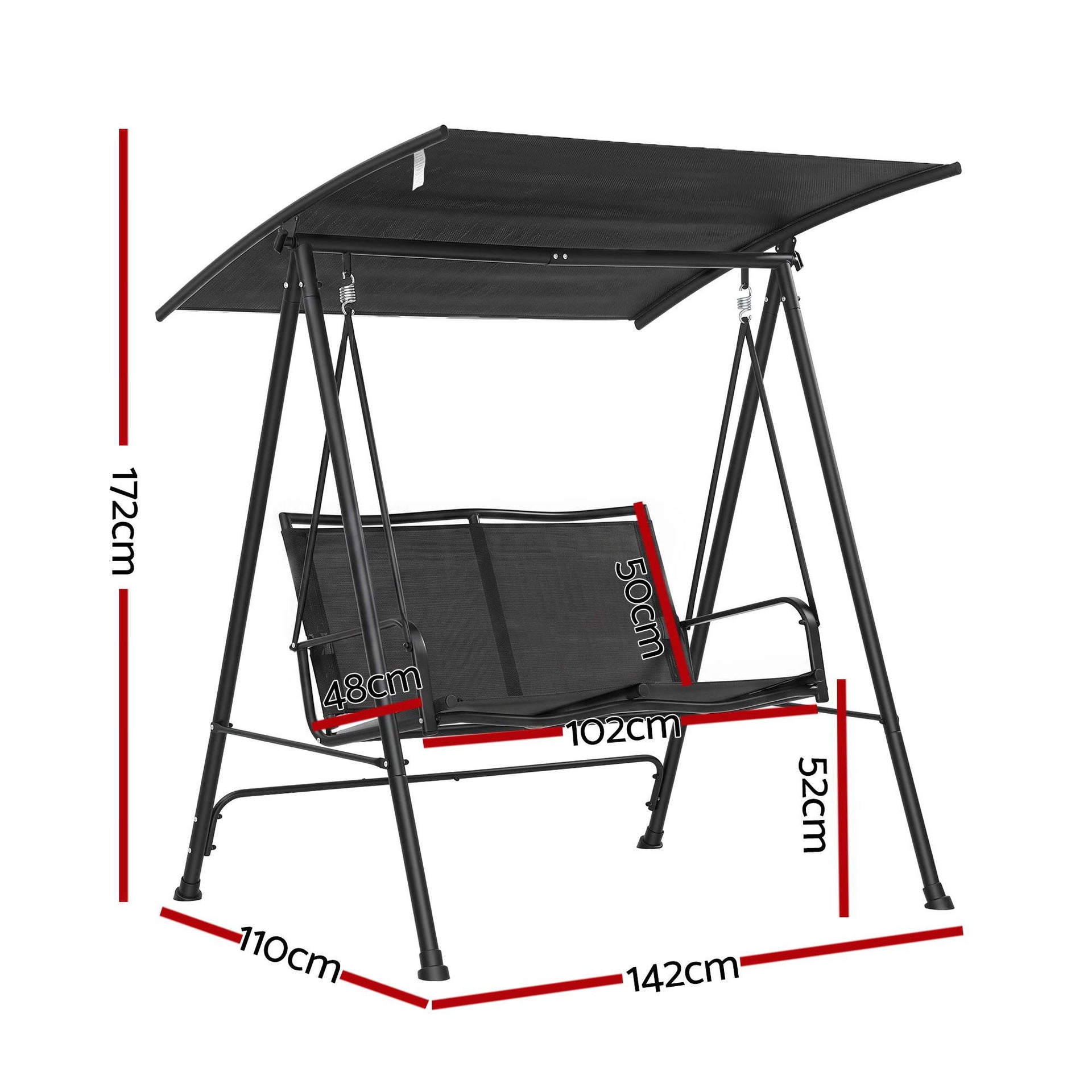 Gardeon Outdoor Swing Chair with Adjustable Canopy 142cmx172cm Stand Black Awezingly