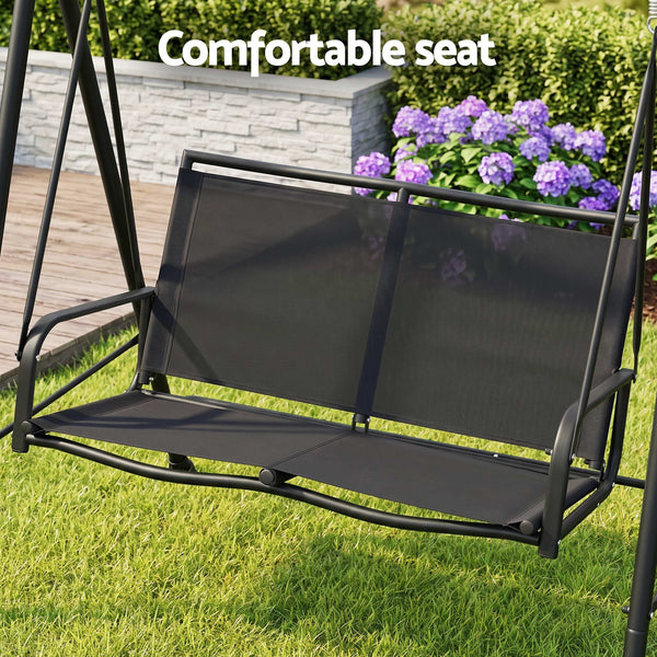 Gardeon Outdoor Swing Chair with Adjustable Canopy 142cmx172cm Stand Black Awezingly