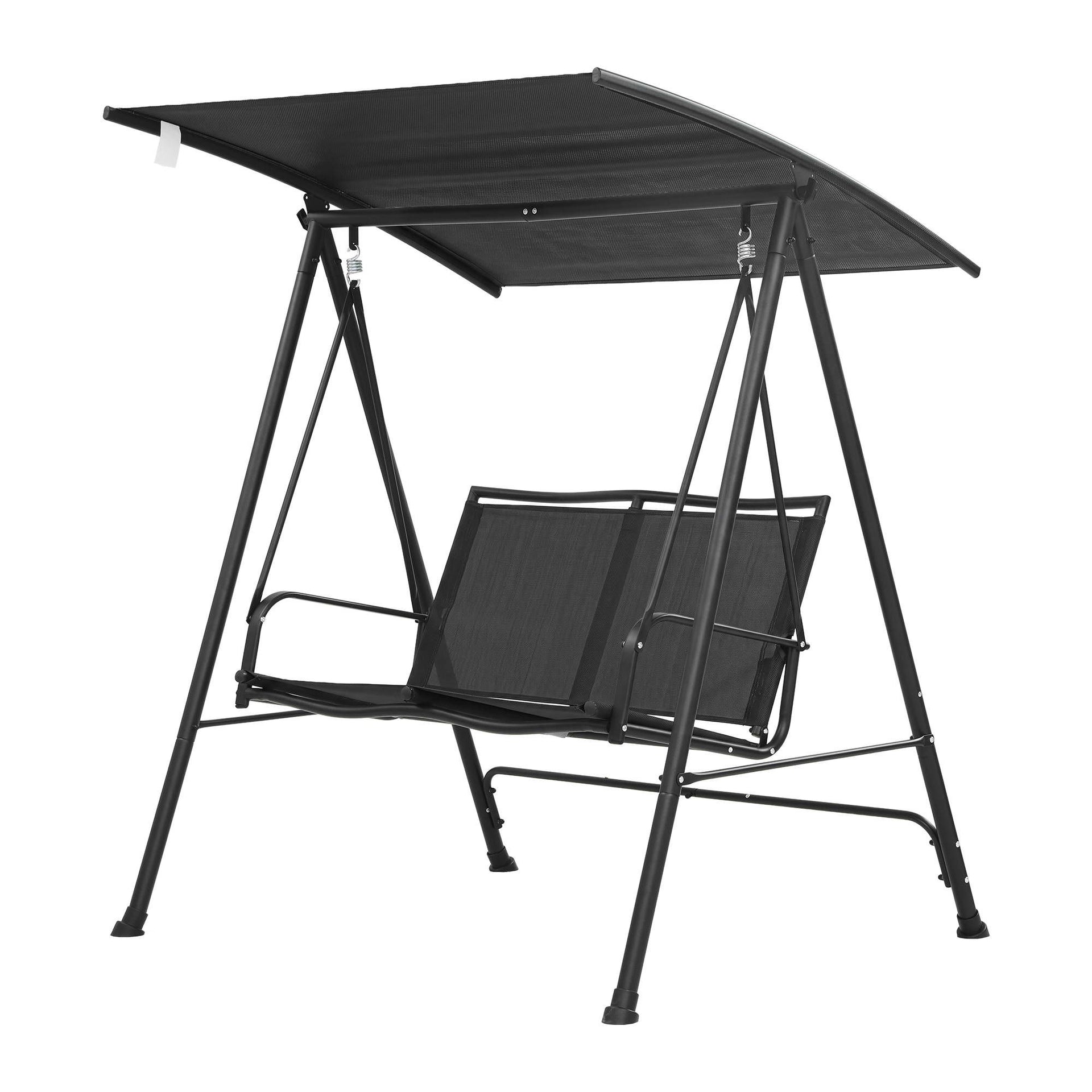 Gardeon Outdoor Swing Chair with Adjustable Canopy 142cmx172cm Stand Black Awezingly