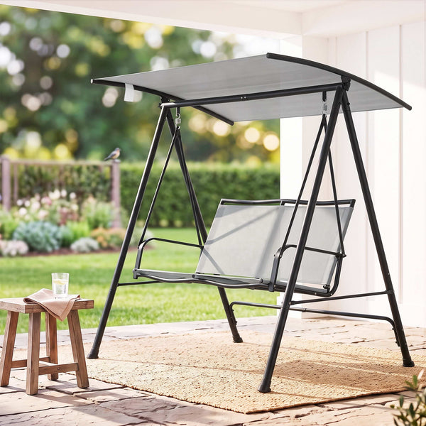 Gardeon Outdoor Swing Chair with Adjustable Canopy 142cmx172cm Stand Grey Awezingly