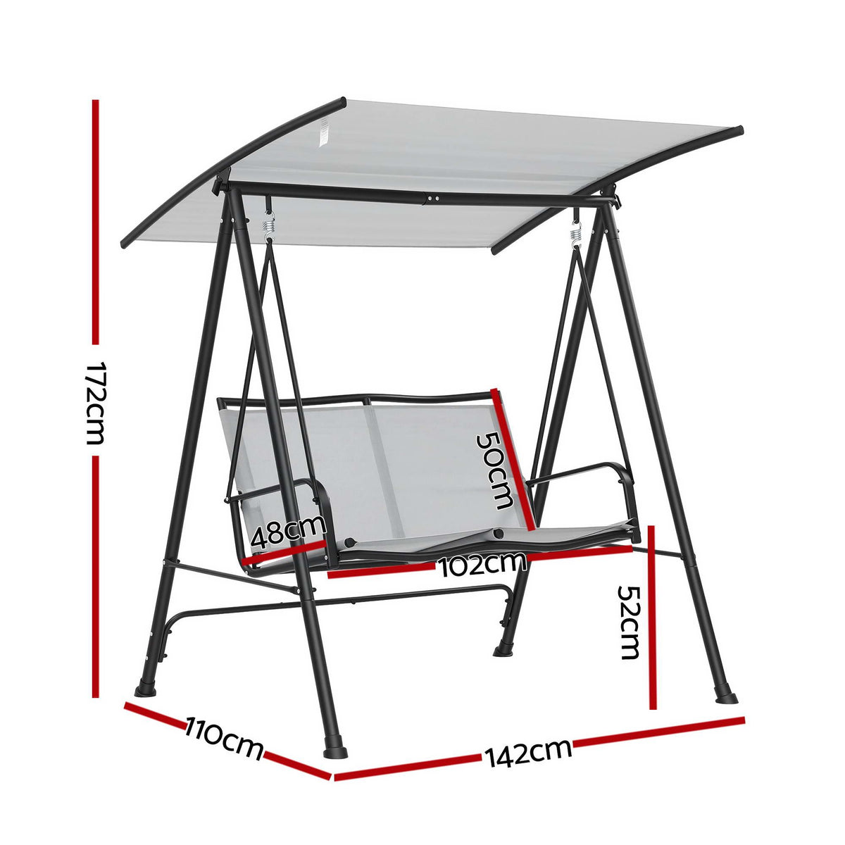 Gardeon Outdoor Swing Chair with Adjustable Canopy 142cmx172cm Stand Grey Awezingly