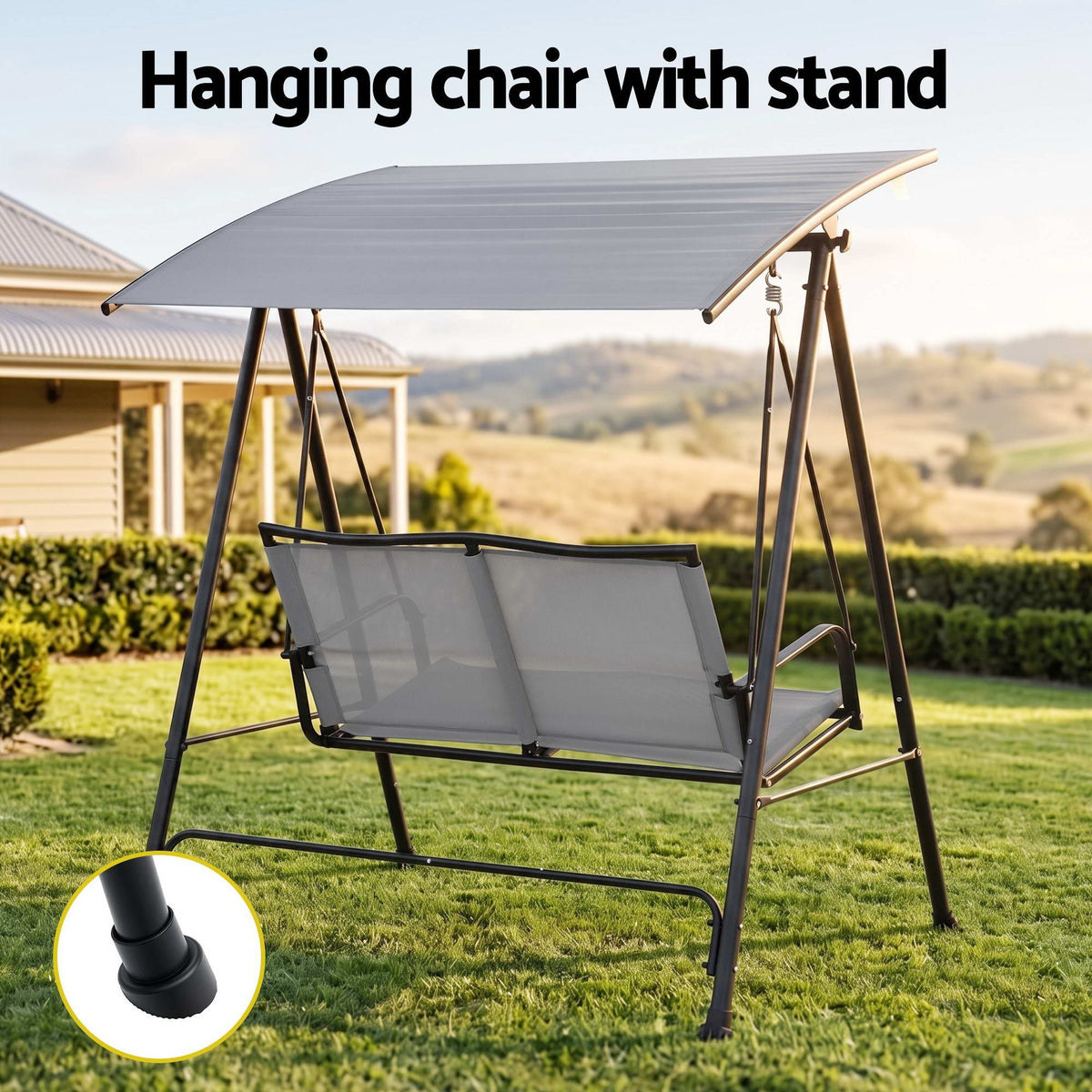 Gardeon Outdoor Swing Chair with Adjustable Canopy 142cmx172cm Stand Grey Awezingly