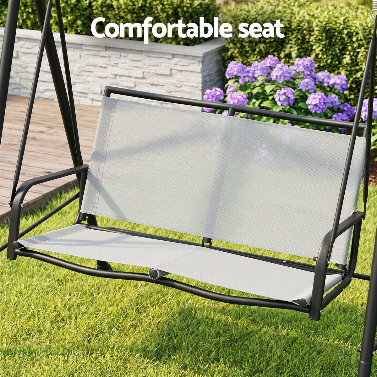 Gardeon Outdoor Swing Chair with Adjustable Canopy 142cmx172cm Stand Grey Awezingly