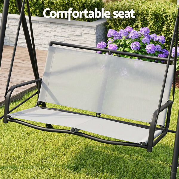 Gardeon Outdoor Swing Chair with Adjustable Canopy 142cmx172cm Stand Grey Awezingly