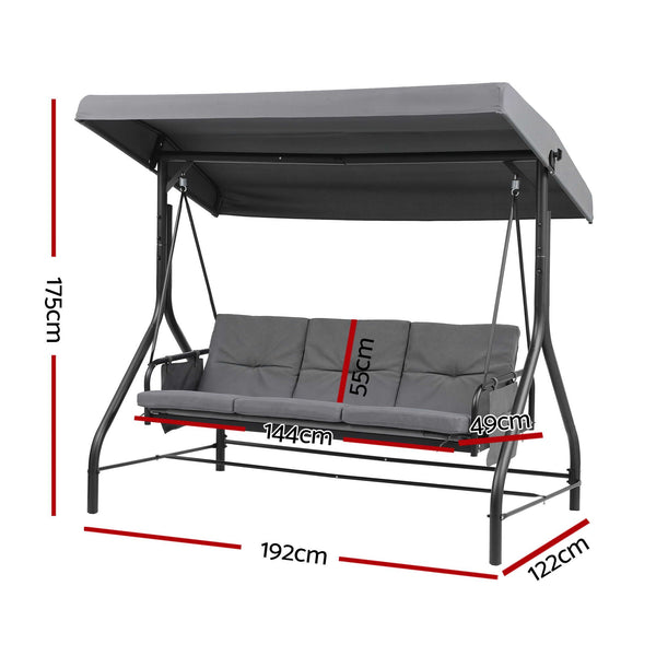 Gardeon Outdoor Swing Chair with Canopy Convertible Hanging Bed Grey Awezingly