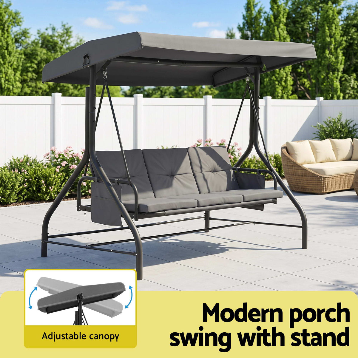 Gardeon Outdoor Swing Chair with Canopy Convertible Hanging Bed Grey Awezingly