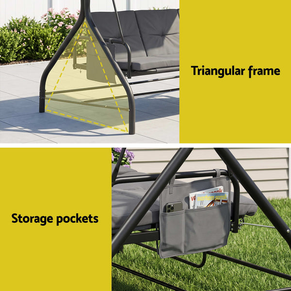 Gardeon Outdoor Swing Chair with Canopy Convertible Hanging Bed Grey Awezingly