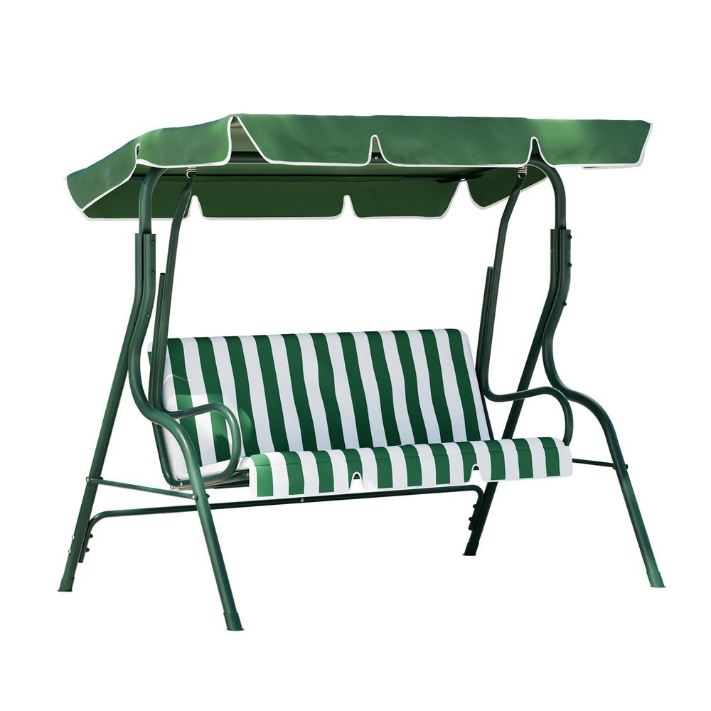 Gardeon Outdoor Swing Chair Garden Bench Furniture Canopy 3 Seater White Green Gardeon