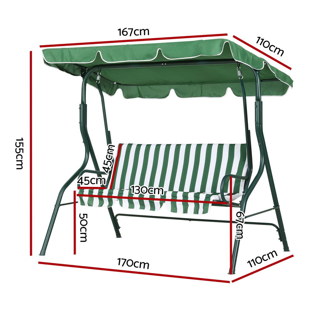 Gardeon Outdoor Swing Chair Garden Bench Furniture Canopy 3 Seater White Green Gardeon