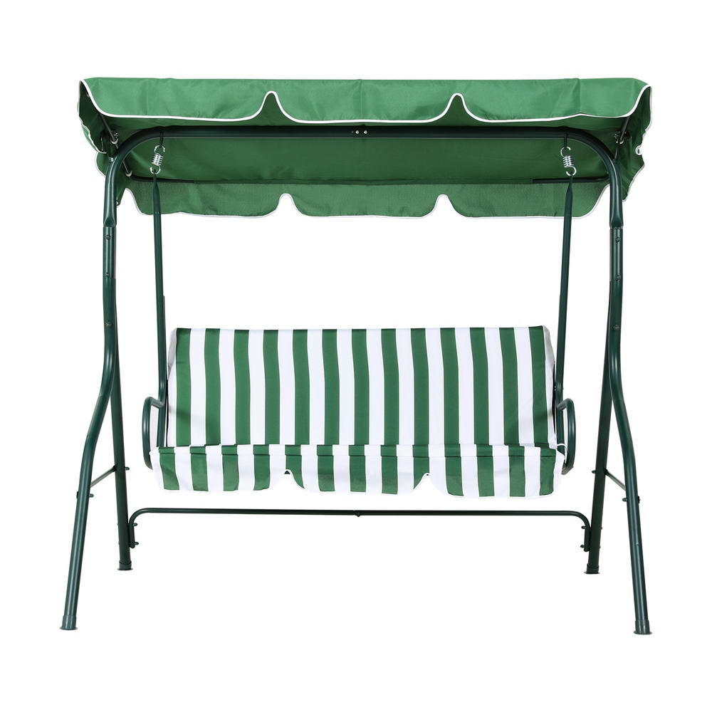 Gardeon Outdoor Swing Chair Garden Bench Furniture Canopy 3 Seater White Green Gardeon