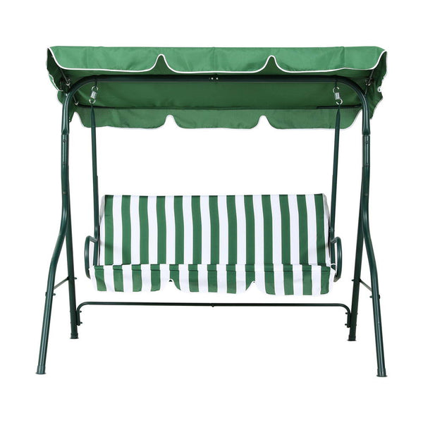 Gardeon Outdoor Swing Chair Garden Bench Furniture Canopy 3 Seater White Green Gardeon
