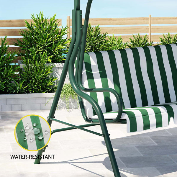 Gardeon Outdoor Swing Chair Garden Bench Furniture Canopy 3 Seater White Green Gardeon