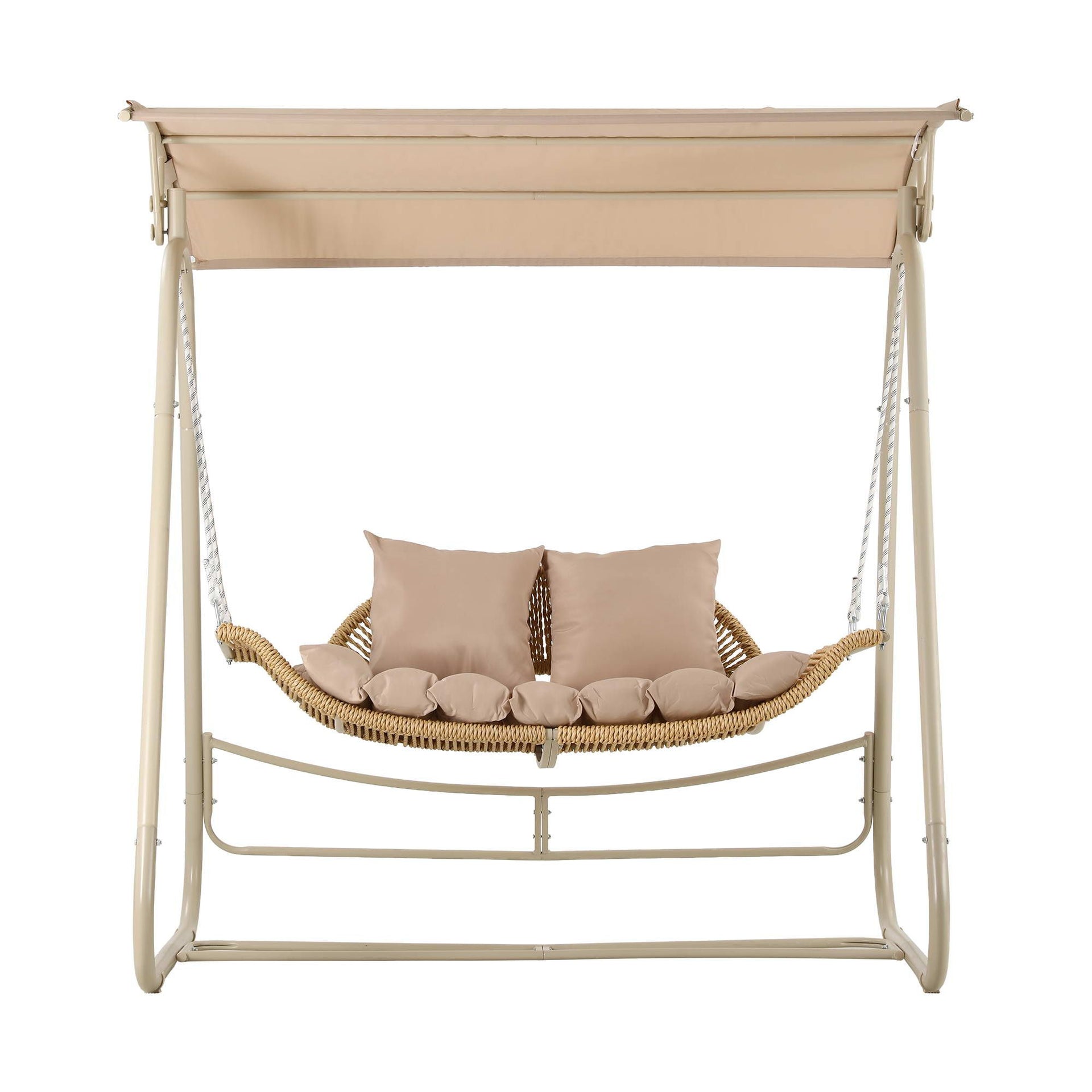 Gardeon Outdoor Swing Chair 2-Seater Rattan Seat with Canopy Beige Awezingly