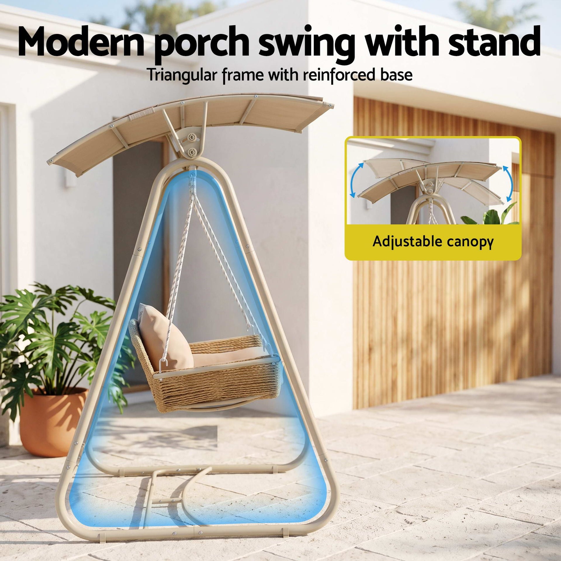 Gardeon Outdoor Swing Chair 2-Seater Rattan Seat with Canopy Beige Awezingly